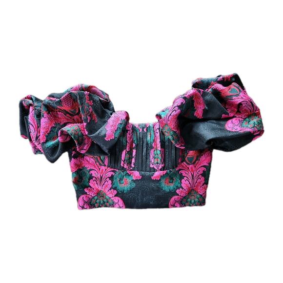 Lavish Alice MARA Jacquard Puff Sleeve Corset Top Floral Multicolor Size 4 - Picture 4 of 9